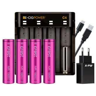 Pack 4 accus 18650 avec chargeur